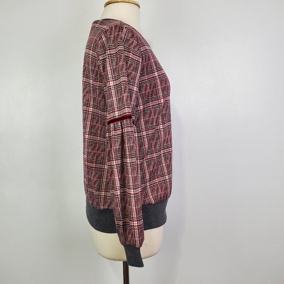 Hem & Thread 141204 Lantern Sleeve Plaid Elevated Sweatshirt Style Top Size M - Picture 6 of 12